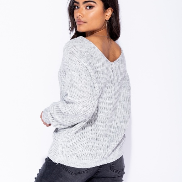 ELIZA Grey Knot Front Sweater - Picture 3 of 4